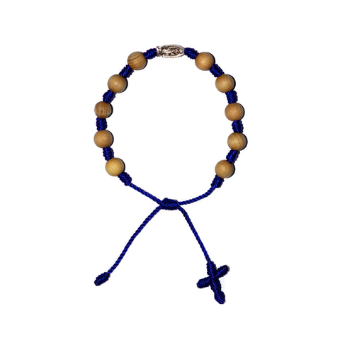 Silver Virgin Mary Sandalwood Bracelet (Blue String)