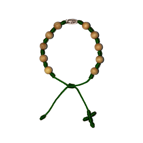 Silver Virgin Mary Sandalwood Bracelet (Green String)