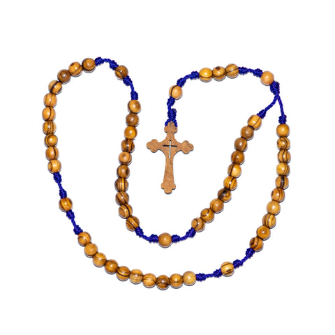 Olive Wood Bead Rosary Necklace (Blue Color)