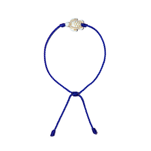 White Howlite Turtle Bracelet (Blue String)