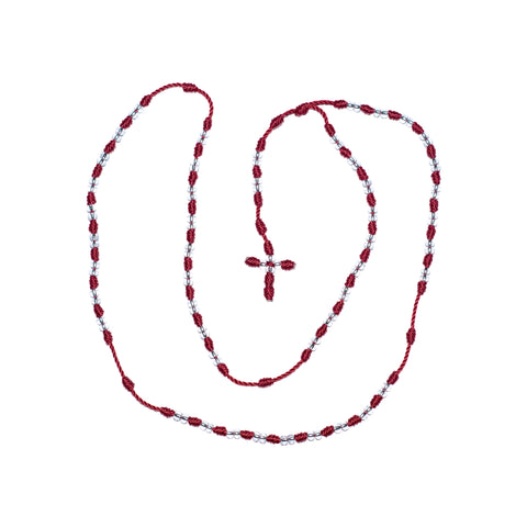 Clear Bead Rosary Necklace (Burgundy Color)