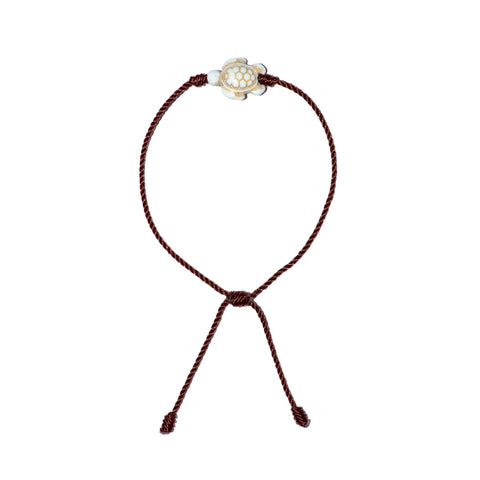 White Howlite Turtle Bracelet (Brown String)