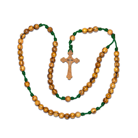 Olive Wood Bead Rosary Necklace (Green Color)