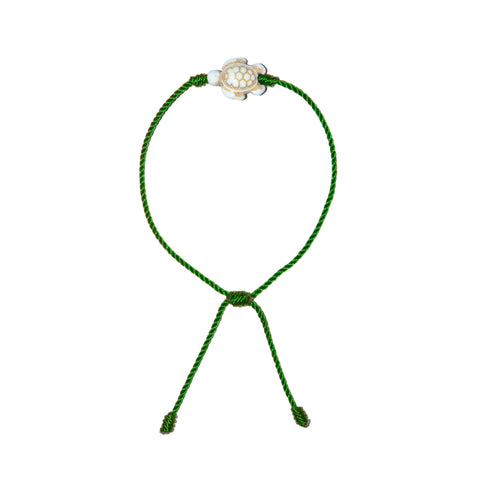 White Howlite Turtle Bracelet (Green String)