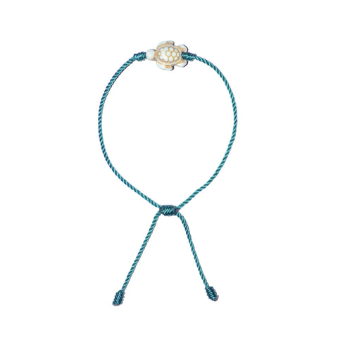 White Howlite Turtle Bracelet (Light Blue String)