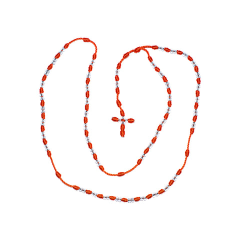 Clear Bead Rosary Necklace (Neon Orange Color)