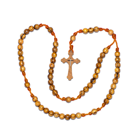 Olive Wood Bead Rosary Necklace (Neon Orange Color)