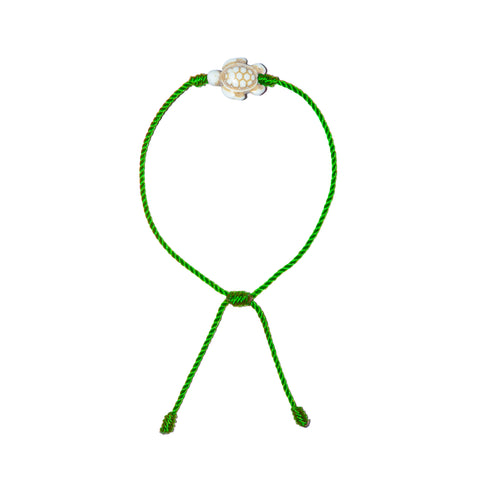 White Howlite Turtle Bracelet (Neon Green String)