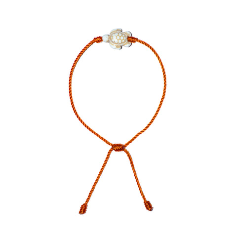White Howlite Turtle Bracelet (Neon Orange String)