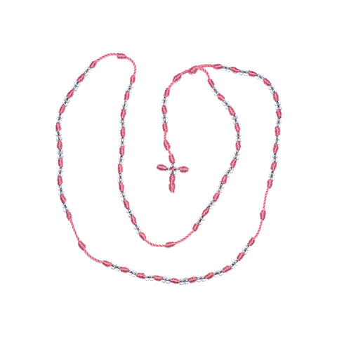 Clear Bead Rosary Necklace (Pink Color)