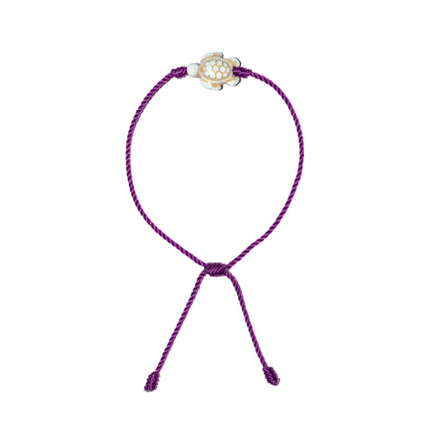 White Howlite Turtle Bracelet (Purple String)
