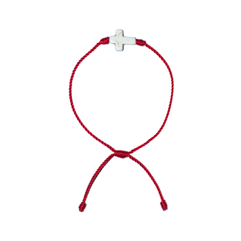 White Howlite Cross Bracelet (Red String)