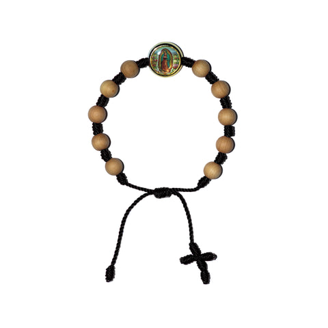 Virgen de Guadalupe Sandalwood Bracelet (Black String)