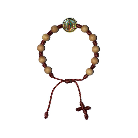 Virgen de Guadalupe Sandalwood Bracelet (Brown String)