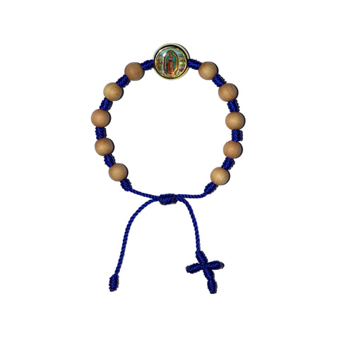 Virgen de Guadalupe Sandalwood Bracelet (Blue String)