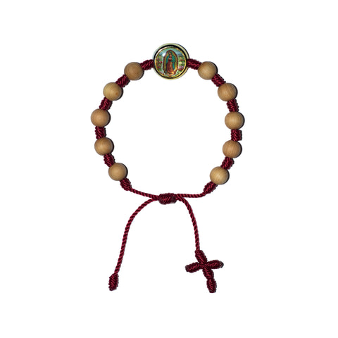 Virgen de Guadalupe Sandalwood Bracelet (Burgundy String)