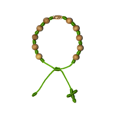 Gold Virgin Mary Sandalwood Bracelet (Neon Green String)