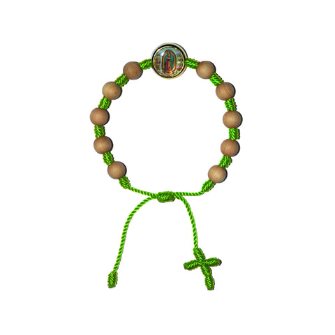 Virgen de Guadalupe Sandalwood Bracelet (Neon Green String)