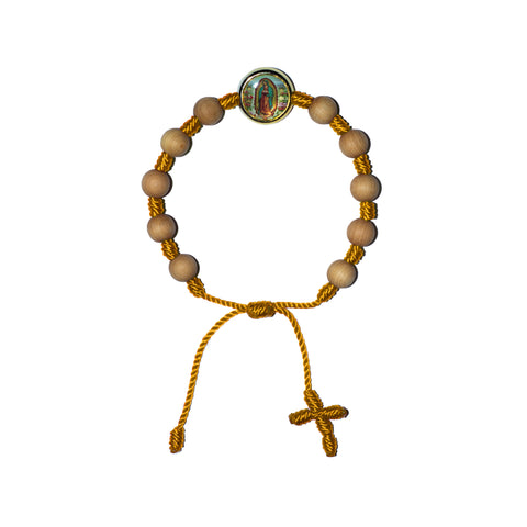 Virgen de Guadalupe Sandalwood Bracelet (Neon Orange String)