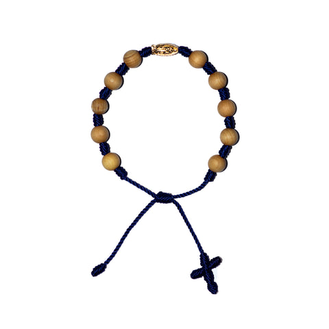 Gold Virgin Mary Sandalwood Bracelet (Navy String)