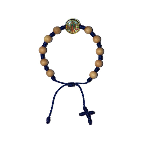 Virgen de Guadalupe Sandalwood Bracelet (Navy String)