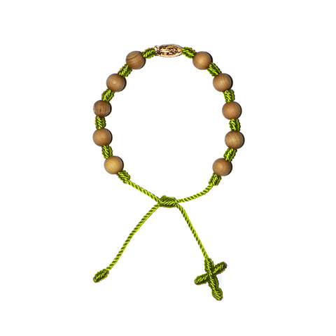 Gold Virgin Mary Sandalwood Bracelet (Neon Yellow String)