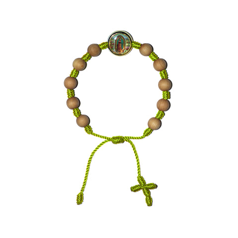 Virgen de Guadalupe Sandalwood Bracelet (Neon Yellow String)