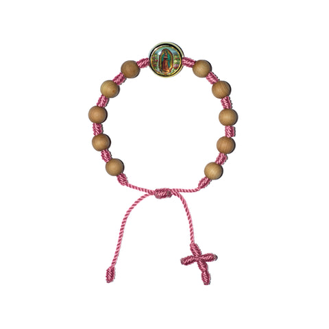 Virgen de Guadalupe Sandalwood Bracelet (Pink String)