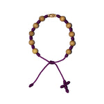 Gold Virgin Mary Sandalwood Bracelet (Purple String)