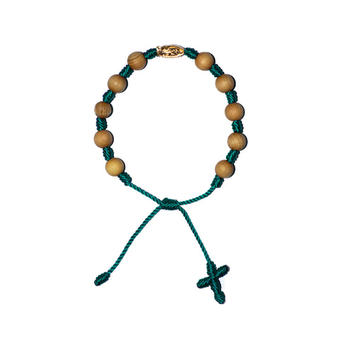 Gold Virgin Mary Sandalwood Bracelet (Teal String)