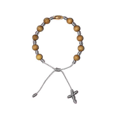 Gold Virgin Mary Sandalwood Bracelet (White String)