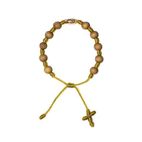 Gold Virgin Mary Sandalwood Bracelet (Yellow String)