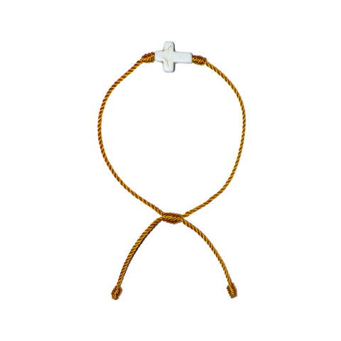 White Howlite Cross Bracelet (Gold String)