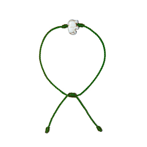 White Howlite Elephant Bracelet (Green String)