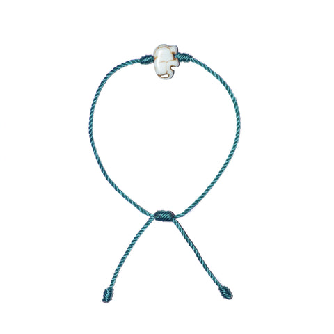 White Howlite Elephant Bracelet (Light Blue String)