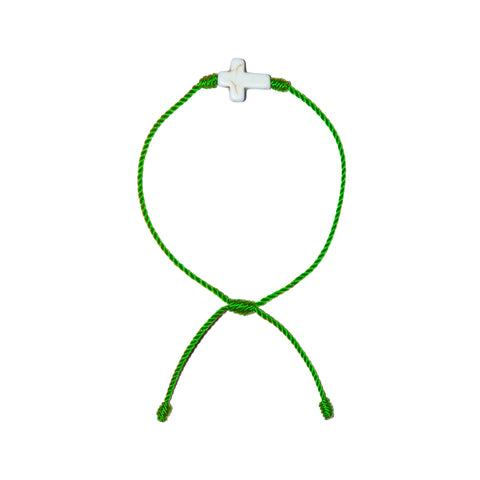 White Howlite Cross Bracelet (Neon Green String)