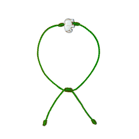 White Howlite Elephant Bracelet (Neon Green String)