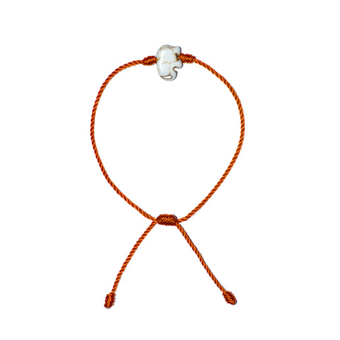 White Howlite Elephant Bracelet (Neon Orange String)