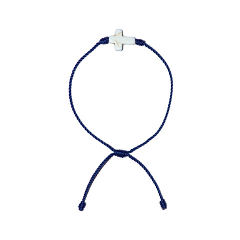 White Howlite Cross Bracelet (Navy String)