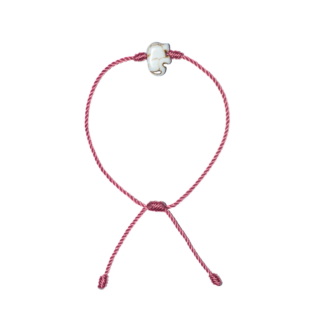 White Howlite Elephant Bracelet (Pink String) – ArtesaníaNY