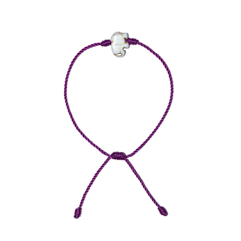 White Howlite Elephant Bracelet (Purple String)