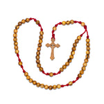 Olive Wood Bead Rosary Necklace (Red Color)