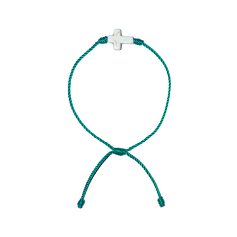 White Howlite Cross Bracelet (Teal String)