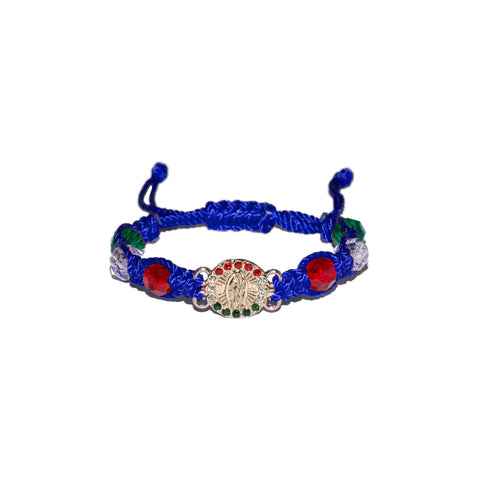 Gold Plated Virgen De Guadalupe Beaded Macrame Bracelet (Blue Color)