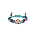 Gold Plated Virgen De Guadalupe Beaded Macrame Bracelet (Light Blue Color)