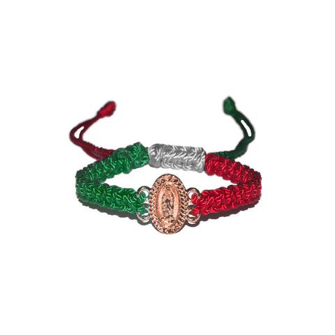 Rose Gold Virgen De Guadalupe Macrame Bracelet - Style No.2 (Tri Color)