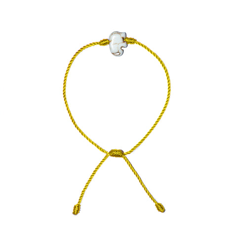 White Howlite Elephant Bracelet (Yellow String)